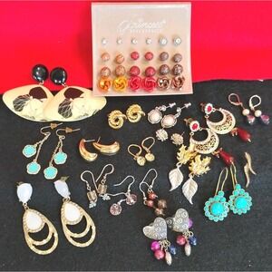 Vintage Pierced Earrings - Lot of 29 Pairs Crystal Rhinestones Drop Dangle Stud